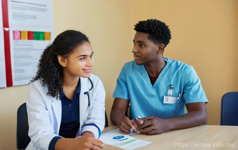 성교육과 성적 권리 보호 - **Prompt:** Two young adults, a male and a female (or two individuals of any gender), aged around 17...